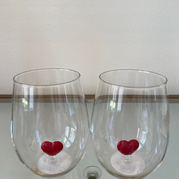 Target Threshold Red Heart Stemless Wine Glasses 18.5oz Set of 2 NEW - Picture 7 of 10